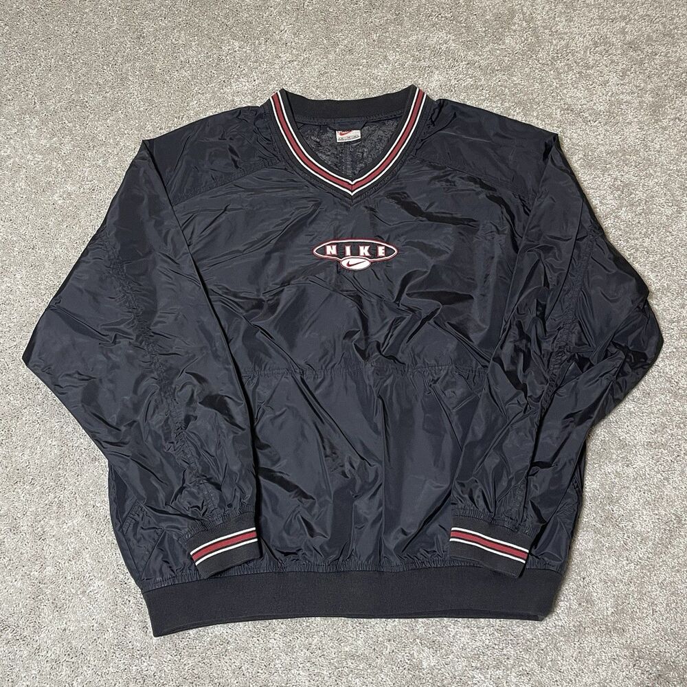 Vintage Nike Center Swoosh Windbreaker Jacket Pullover Black 90s Mens Size XL